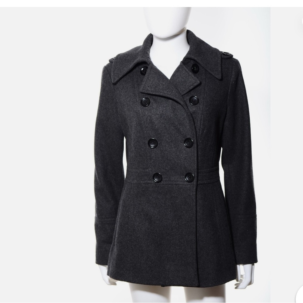 Womens Michael Kors Double-Breasted Dark Gray Wool/Rayon-Blend Peacoat 🧥 size M